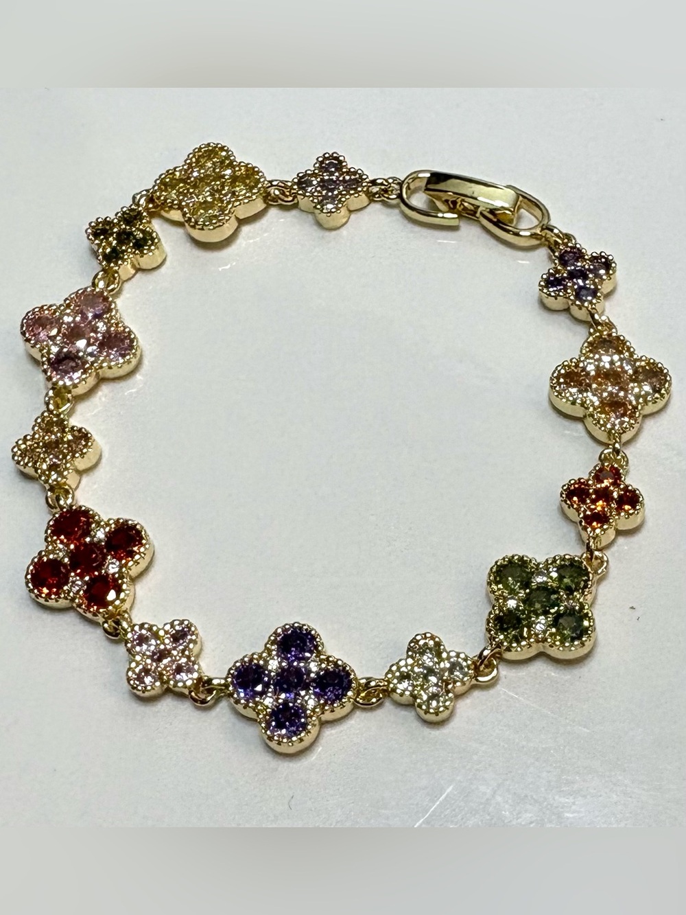 14k Gold Plated Multi-Color Clover Station Bracelet! Sparkly!